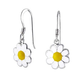 Daisy Flower Dangly Earrings .925 Sterling Silver Dangle Drop