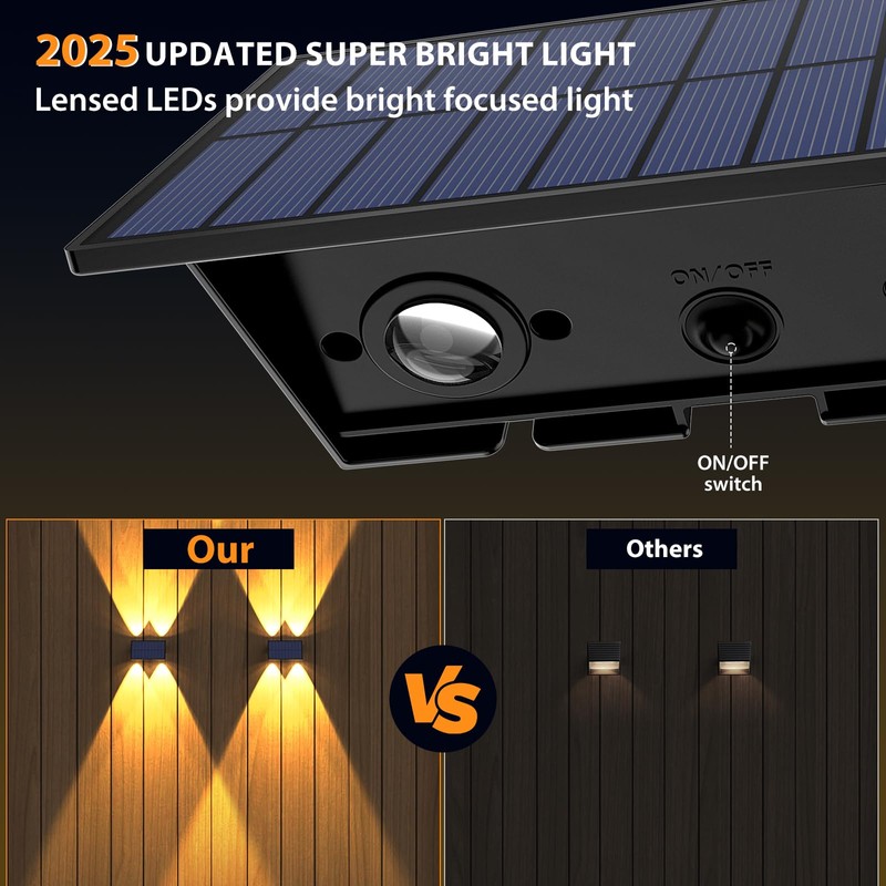 Solar Fence Lights,12 Pack Solar Lights Outdoor Warm White +