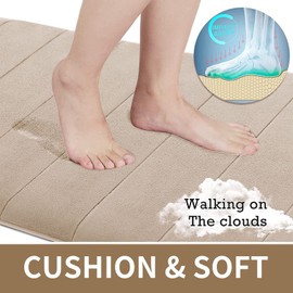 Yimobra Memory Foam Bath Mat Large Size,70 x 24 Inches, Soft and Comfortable, Super Water Absorption, Non-Slip, Thick, Machine Wash, Easier to Dry for Bathroom Floor Rug, Beige