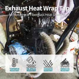 Titanium Exhaust Heat Tape Wrap, 2”x 50 Ft, Motorcycle Fiberglass Heat Shield Tape With Stainless Ties