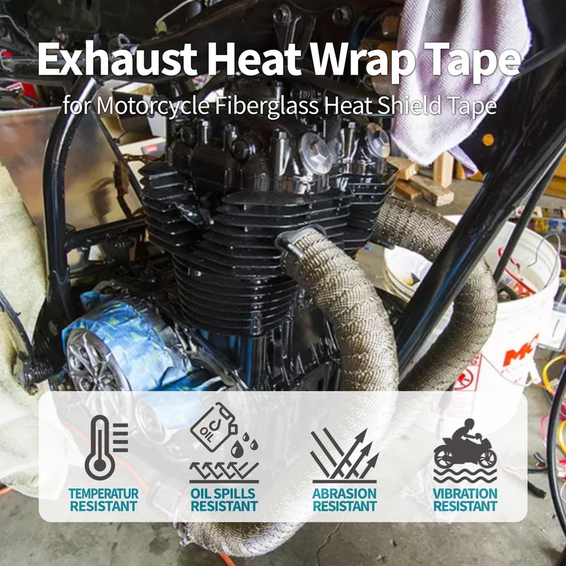Titanium Exhaust Heat Tape Wrap, 2”x 50 Ft, Motorcycle Fiberglass