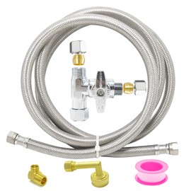 TTFLEX Dishwasher Installation Kit, 10 FT Stainless Steel Braided Hose with 3/8" MIP Elbow, 3/8" Tee Stop Valve and 3/4" FHT Elbow