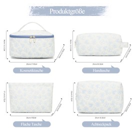 CHANXIUZAI Women's Cosmetic Bag with Floral and Heart Pattern, Travel Toiletry Bag, Portable Travel Bag with Zip, for Hanging, Suitable for Daily Travel and Travel, blue, Floral and heart pattern