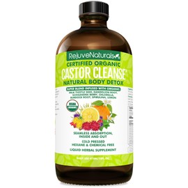 RejuveNaturals Castor Cleanse™ - USDA Organic Castor Oil, Chlorella, Spirulina, Roots & Greens for Wellness, Digestive Support, Daily Balance. 3-Month Supply Gut Cleanse Detox for Women & Men - 16oz.