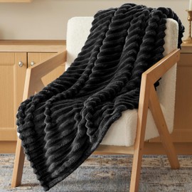 Joiedomi Throw Blanket for Couch, Soft Black Fleece Blankets Birthday Gifts for Women Mom Girls, 3D Ribbed Jacquard Cozy Cute Soft Throw Aesthetic Gifts 50x60 Inches