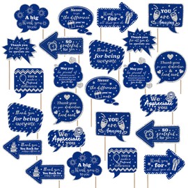 24 Pcs CNA Appreciation Week Decors We Appreciate You Photography Thank You Sign Photo Props Teacher Appreciation Party Decor for Doctor Nurse Pastor Retirement(Blue, Silver)