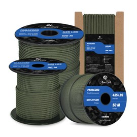 Abma Cord Paracord 3 mm 15 m 100% Nylon Rope Paracord 425 Type II Cord with 3 Cores for Crafts, Camping, Survival - Max. 192 kg (425 lbs) - Army Green
