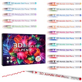 FINGERTIP STORY 3D Acrylic Gel Pen, 1.0 mm Tip, 36 Acrylic Paint Pens, Glitter Gel Pens Stick, Acrylic Pens Water-Based Acrylic Pens for Colouring Books Doodling (36 Colours)