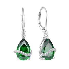 Inpasne Teardrop Dangle Drop Earrings for Women 925 Sterling Silver Leverback Earrings Emerald Earrings May Birthstone Jewelry Gifts for Women Mom Her Wife
