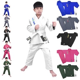 POZTEV Kids Brazilian Jiu Jitsu Gi For Kids BJJ Gi Youth Grappling Kimonos Preshrunk Lightweight Children Martial Arts Training Uniform With Free White Belt (W,K2)