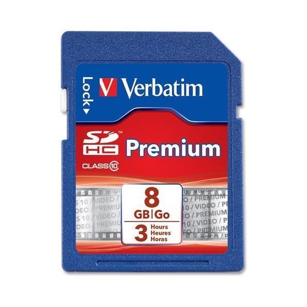 Verbatim SDHC Card, 3 Hours, Speed Class 10, 8GB (96318)