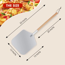 Hakka Aluminum Pizza Peel Paddle 12"x 13" Pizza Cutter for Baking Oven Grill - 12"x13"x33"