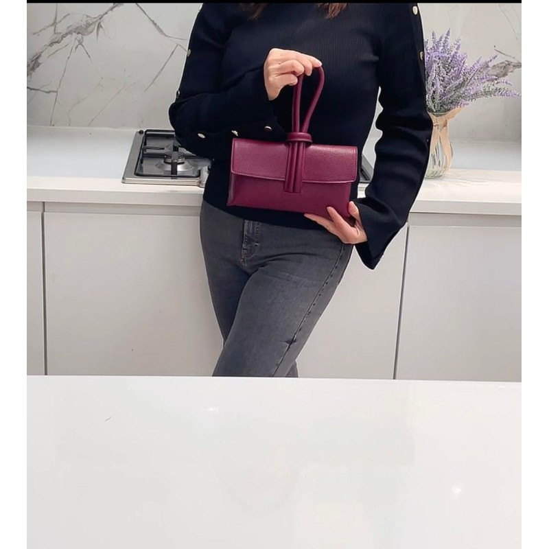 LeahWard Women's Leather Clutch Bag With Loop Handle (Navy)