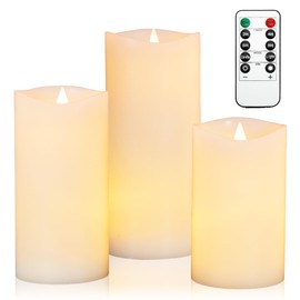 Crystal Club Flickering Flameless Candles with Remote Timer, Battery Operated LED Pillar Candles, Real Wax Candles for Home Mantel Decor-Set of 3