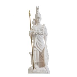 Athena With Owl Medusa Shield Greek Goddess Alabaster Statue 10.6"