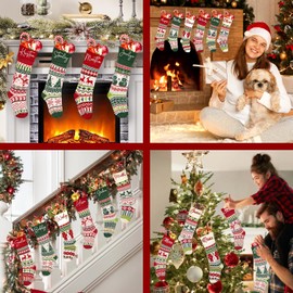 4 Pack 21 Inch Christmas Stockings, Large Knitted Christmas Stockings, Rustic Christmas Tree Reindeer Santa Claus Snowman Family Stockings, Hanging Ornaments for Holiday Xmas Party Gift Decor