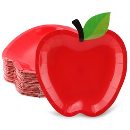 MAYIT 50Pcs Red Apple Paper Plates Back to School First Day Teacher Appreciation Party Supplies Apple Shape Disposable Tableware Dinnerware for 50 Guests(COLOR:Red apple)
