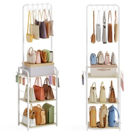 Tall Purse Organizer with Practical Purse Hanger, Floor-Standing Purse Rack Stand for Purse Storage, Narrow & High-Capacity Handbag Organizer, Multi-Purpose Purse Storage Organizer for Small Place