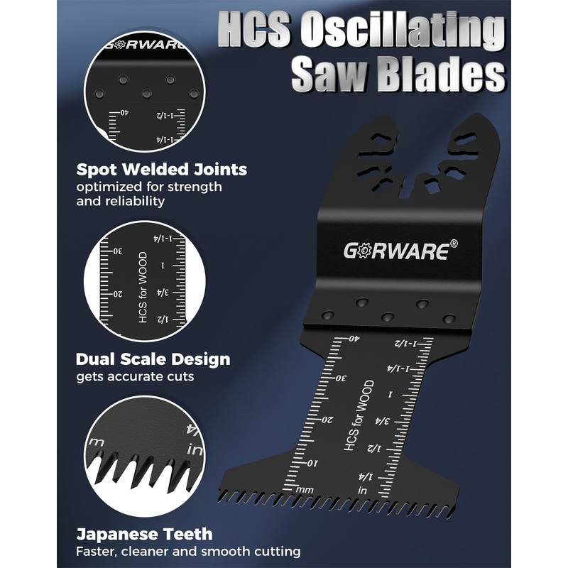 GORWARE Multitool Blades, 60PCS Japanese Tooth Blades for Wood Plastic,
