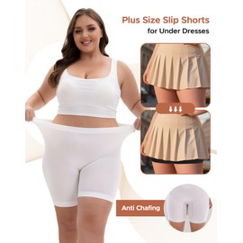 INNERSY Plus Size Anti Chafing Shorts Leggings High Waisted Womens Cycling Shorts Multipack 3 (30-32, White/Black/Beige)