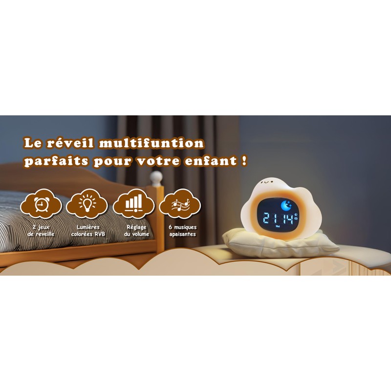 Learning Alarm Clock for Kids Day/Night - Night Light for