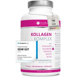 Premium Collagen Hyaluronic Acid Complex – with the Superfood Goji Berry and Green Tea – 180 Collagen Capsules from Grazing Bovine 1000 mg Collagen Hydrolysate, Biotin, Selenium, Zinc, Vitamins C, B2