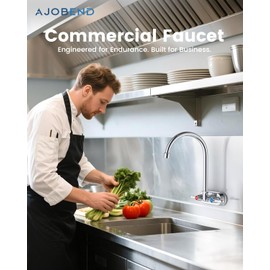 AJOBEND Commercial Utility Sink Faucet 2 Handles, 4Inch Center Chrome Bar Hand Sink Faucet 2 Hole for Restaurant Industrial, 6-1/2” Gooseneck