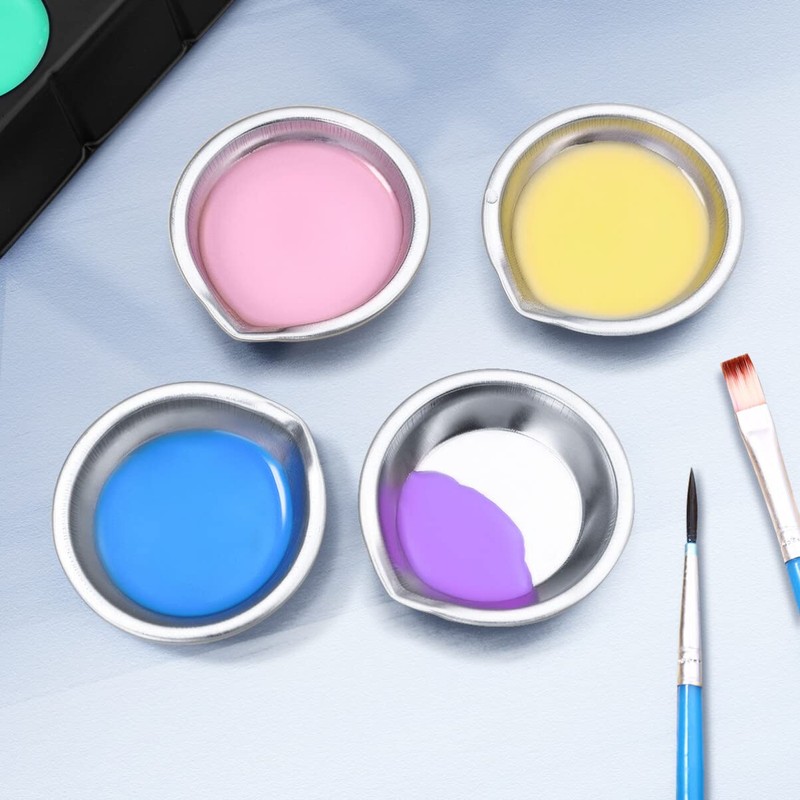 Cabilock 12pcs Makeup Palette Stainless Steel Small Round Paint Tray