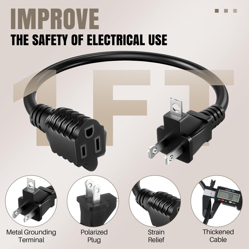Dreyoo 2 Prong to 3 Prong Adapter with Extension Cord,