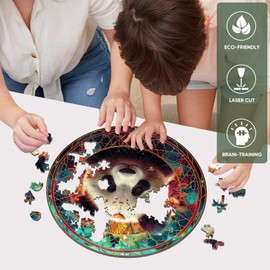delobil Wooden Puzzles for Adults, Mandala Panda Jigsaw Puzzles 200 Pieces, Unique Shape Puzzles for Adults and Kids, 11.2 x 11.2 Inches Medium Size, Fun Challenging Puzzles Family Game Gift