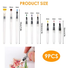 9 Pcs Watercolor Brush Pens Set for Water Soluble Colored Pencils, Water-Based Markers & Powdered Pigments, Ideal for Calligraphy, Painting, Coloring, Artists & Beginners