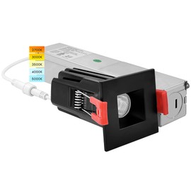 LUXRITE 1 Inch Square LED Recessed Lighting with Junction Box, 7W, 5 Color Selectable 2700K-5000K, CRI 90, 500 Lumens, 30° Spotlight, Small Dimmable Downlight, Wet Rated, IC Rated - Black