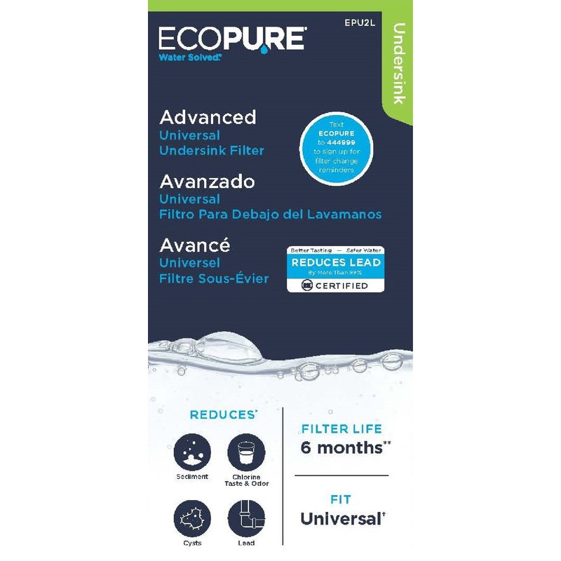 EcoPure EPU2L Replacement Water Filter, White/Blue