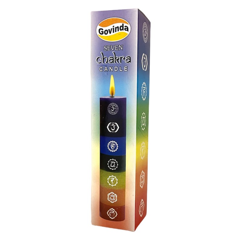 Govinda Premium Seven Chakras Layered Pillar Candle 1.5" Dia x