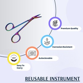 Suture Stitch Scissors with Angled Blades to Reach Tight Spaces with One Hook Delicate Crescent Tip Multipurpose 4.5" Stainless Steel Shears for medical Training & Education Purposes (Multi Titanium)