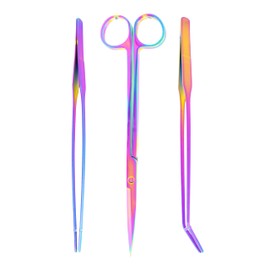 Mandala Crafts Rainbow Stainless Steel Aquascape Tools Kit - Aquascaping Tools Aquarium Tweezers Tongs Aquarium Scissors for Aquarium Plants Fish Tanks - Terrarium Tools