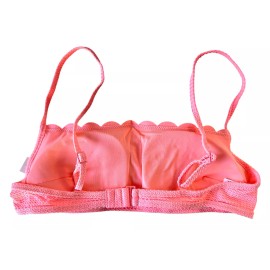 Aerie Women's Waffle Scalloped Bandeau Bikini Top Padded Size S Neon Peach