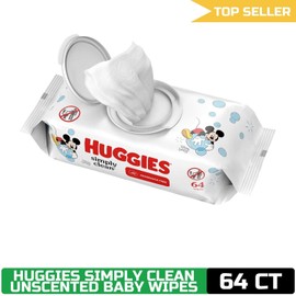 Huggies Simply Clean Fragrance-Free Baby Wipes, Unscented, 1 Flip-Top Pack (64 c