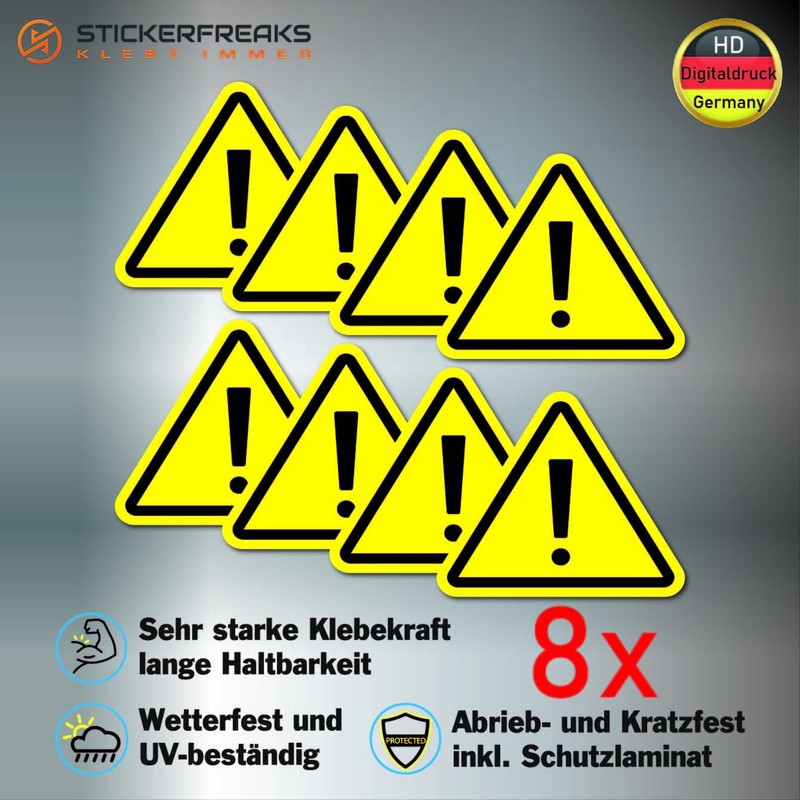 Pack of 8 Warning Stickers 6 x 5 cm Warning