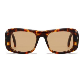 YAMEIZE Retro Rectangle Sunglasses for Women - Men Vintage Big Square Sunglasses Thick Frame 90s UV400 (Leopard Brown)
