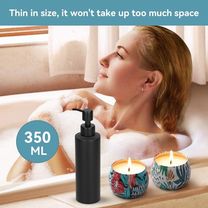 Soap Dispenser, 350ml Matte Black Stainless Steel Soap Dispenser Slim