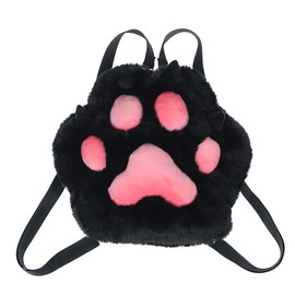 GUFER Cat Paw Shaped Backpack, Fluffy, Cat Hand, Plush Bag, Lolita, Plush Backpack, Shoulder Bag, Cute Cat Paw Crossbody Bag, School Bag, Black