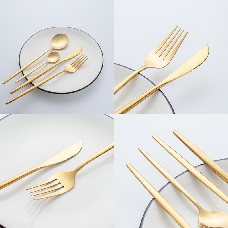 24Pcs Stainless Steel Dinnerware Set Kitchen Cutlery Set Knife Fork