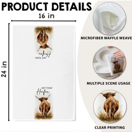 Tsunerrorami Not Today Heifer Highland Cow Hand Towels for Farmhouse Kitchen Bathroom Decor | Funny Waffle Weave Microfiber Dish Towel Western Gift