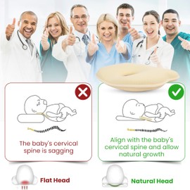 CMJ PRO Premium Unisex Memory Foam Portable Baby Pillow Hypoallergenic Prevent Flat Head Neck Support for Infant Sleeping Soft and Cozy Breathable for Bebe Travel