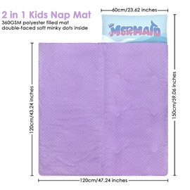Kids Sleeping Bag Toddler Nap Mat with Removable Pillow, Large Foldable Sleeping Bag for Girls Boys, Easy Clean Slumber Bag with Double Zip for Camping School Preschool Daycare, 59×24 inch