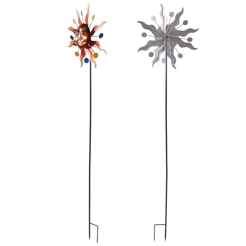 Sun Windmill Iron Weather Resistant Decorative Flower Wind Spinner with