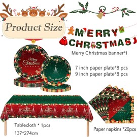 Christmas Table Decoration, 38Pcs Christmas Decorations, Xmas Disposable Plates, Napkins, Table Cloth and Banner,Christmas Party Tableware Set Suitable for Christmas Party