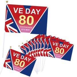 VE Day 80th Anniversary Hand Held Flag 2025,10Pcs VE Day 80th Small Flags,Hand Waving Flag Anniversary Flag 80 Years Victory In Europe RAF 1945 UK WW2 WWII Victory Celebration Memorabilia Flag (E)