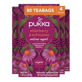Pukka Elderberry & Echinacea Organic Herbal Tea, Perfect for Wellness Support, Caffeine Free, 80 Total Tea Bags (20ct - Pack of 4)